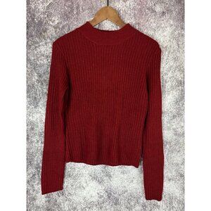 Divided by H & M Sweater Womens Large Knit Acrylic Red Burgundy Ribbed Mock Neck